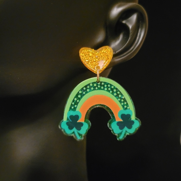 2/$20 Resin St. Patrick's Day Rainbow Clover Earrings - Picture 3 of 4